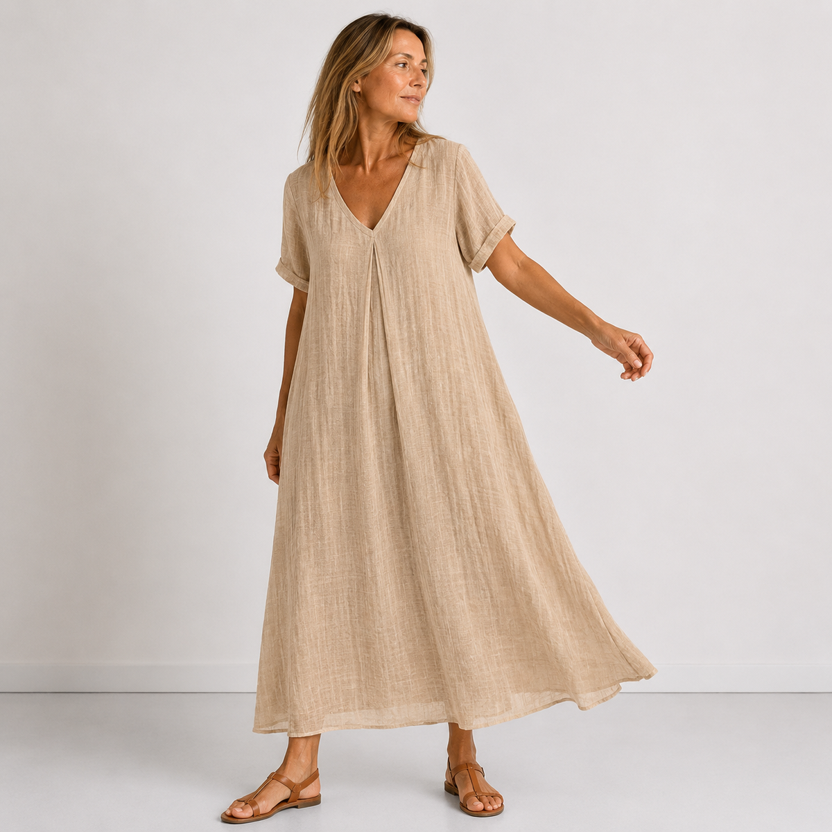 Women's Relaxed V-Neck Dress – Flowy Everyday Summer Dress