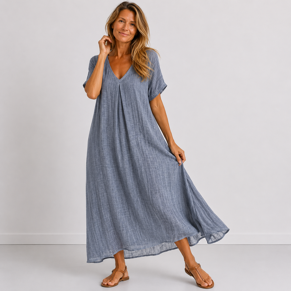 Women's Relaxed V-Neck Dress – Flowy Everyday Summer Dress