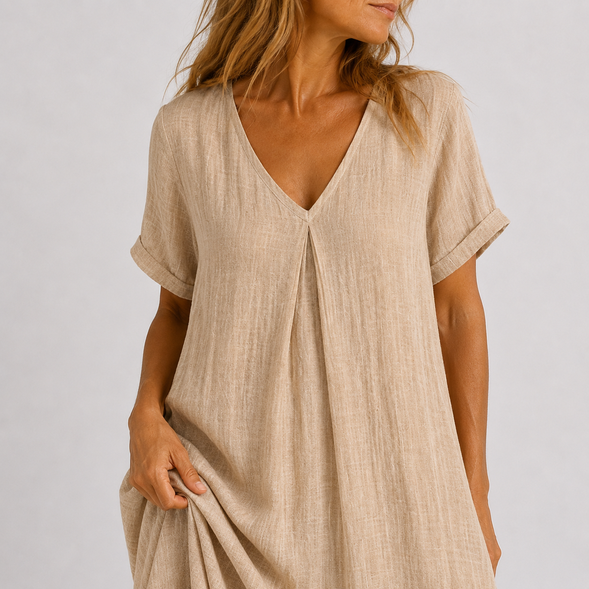 Women's Relaxed V-Neck Dress – Flowy Everyday Summer Dress
