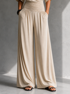 Women's V-Neck Wrap Wide Leg Jumpsuit – Open Shoulder Pocket Formal Jumpsuit