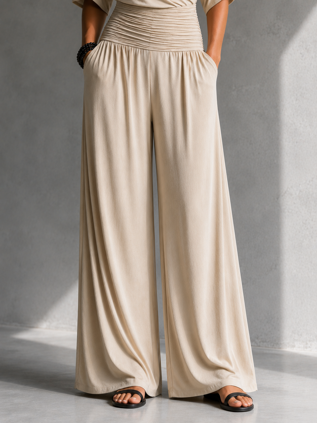 Women's V-Neck Wrap Wide Leg Jumpsuit – Open Shoulder Pocket Formal Jumpsuit
