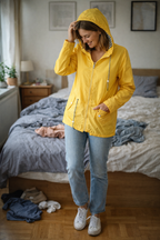 Women's Long Hooded Rain Jacket – Drawstring Waist Zip-Up Outdoor Coat