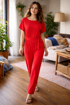 Women's Belted Wide Leg Jumpsuit – Relaxed Formal Occasion Jumpsuit