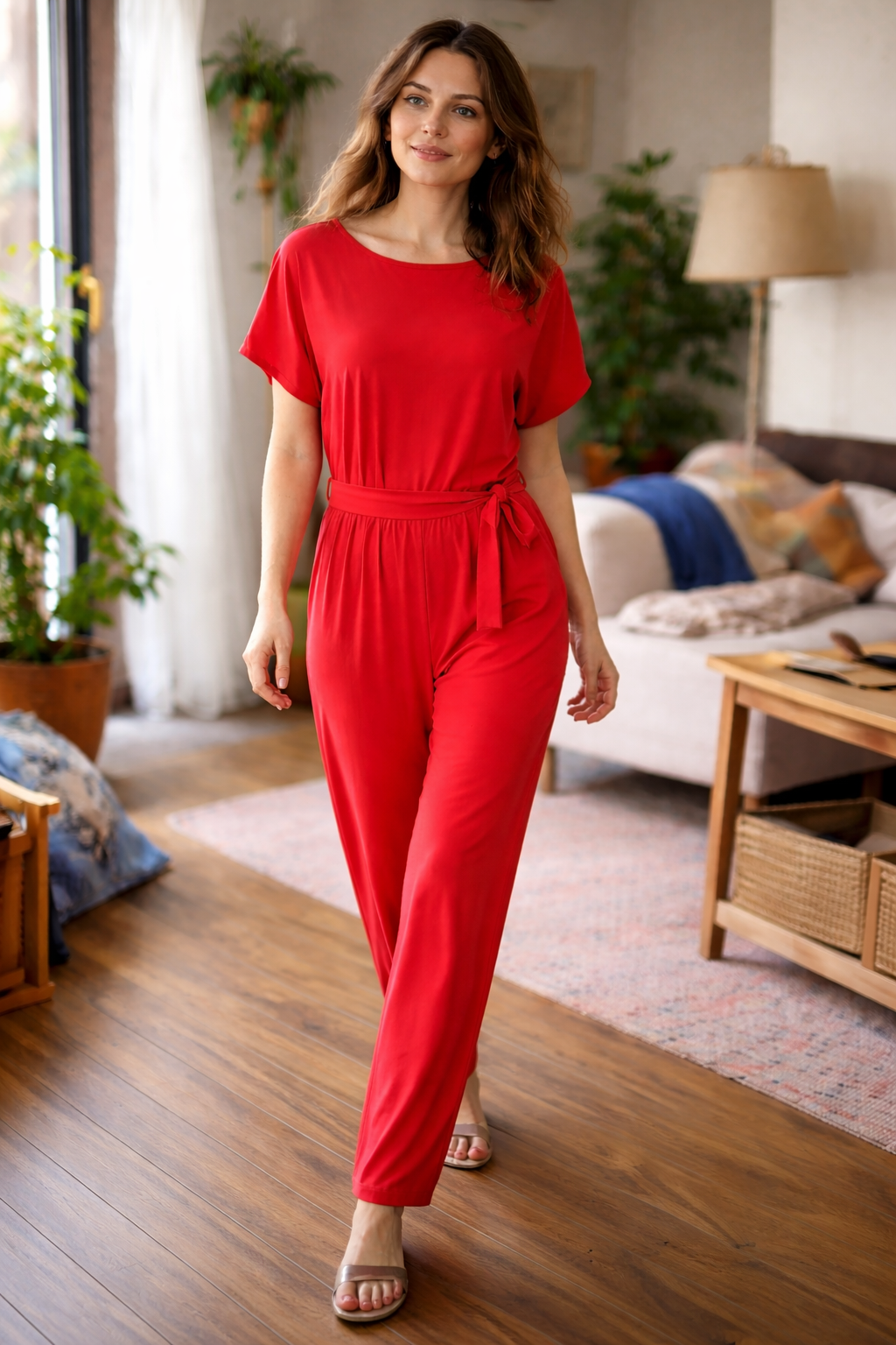 Women's Belted Wide Leg Jumpsuit – Relaxed Formal Occasion Jumpsuit