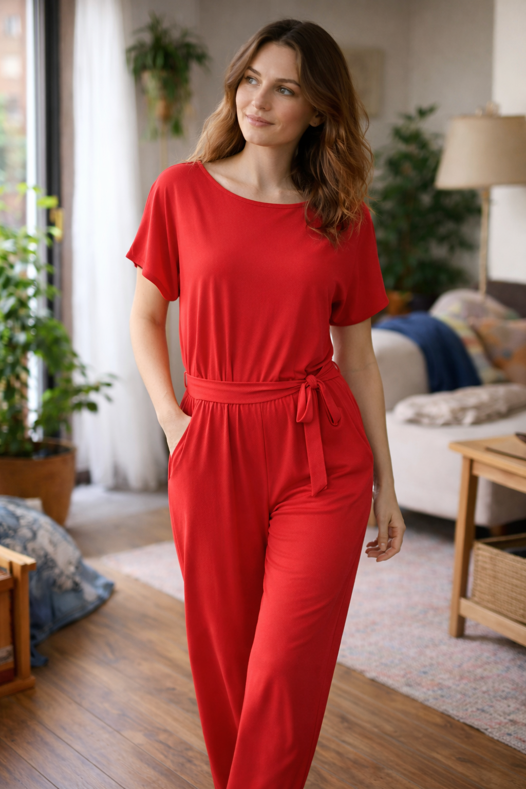 Women's Belted Wide Leg Jumpsuit – Relaxed Formal Occasion Jumpsuit