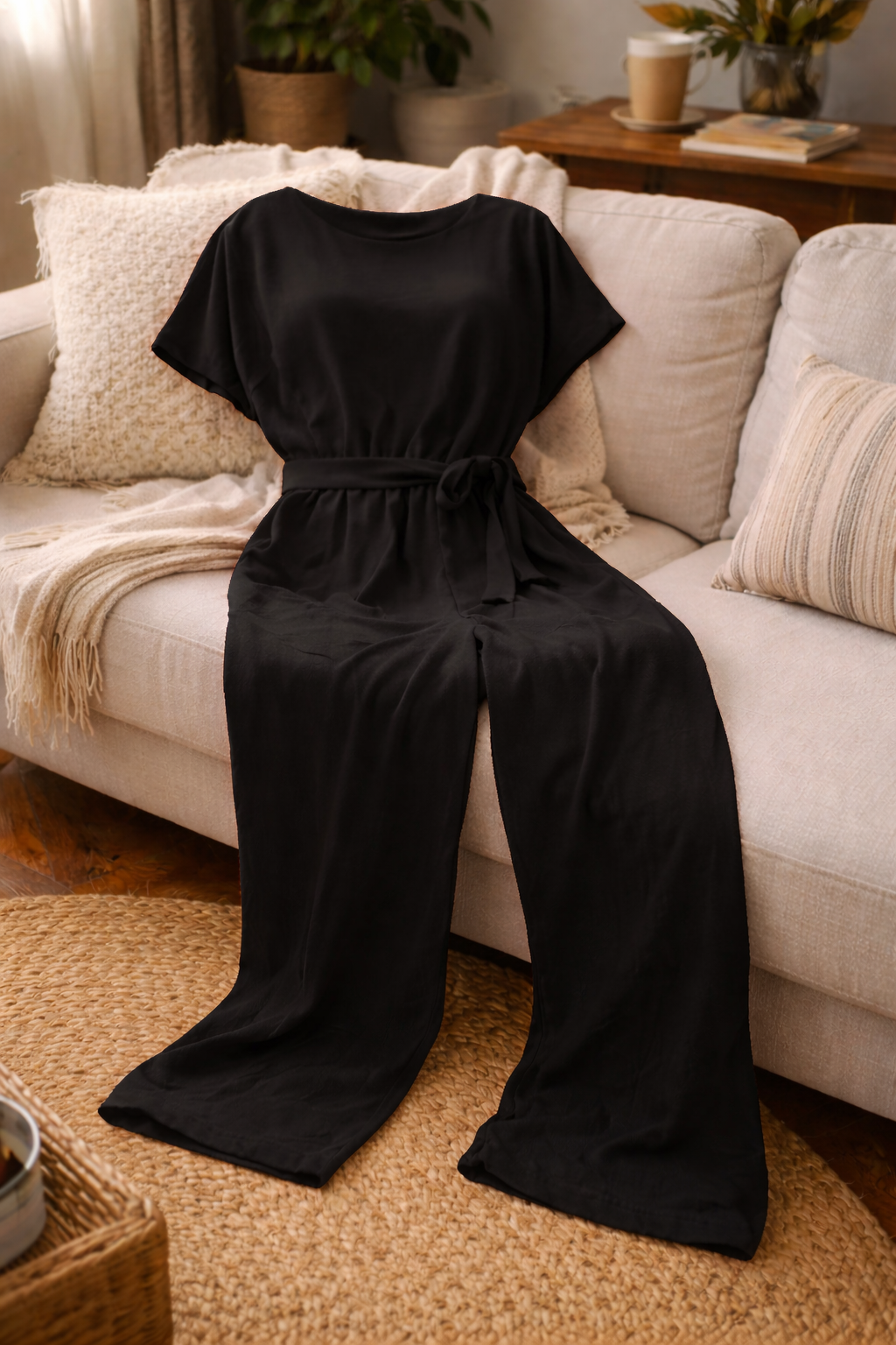 Women's Belted Wide Leg Jumpsuit – Relaxed Formal Occasion Jumpsuit