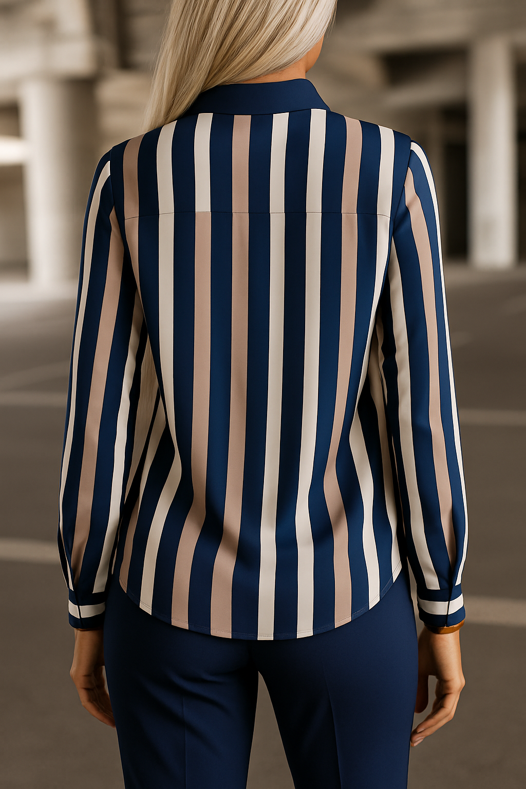 Women's Striped Long Sleeve Blouse – Collared Straight Fit Office Blouse