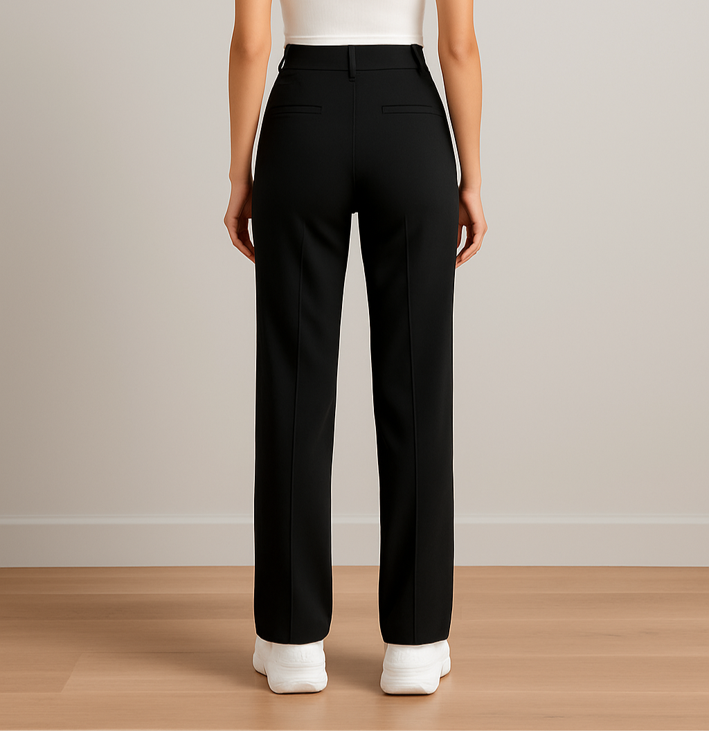 Women's High Waist Straight Leg Pants – Tailored Seam Detail Trousers