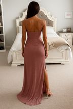 Women's High Slit Sparkle Maxi Gown – Sweetheart Neck Evening Dress