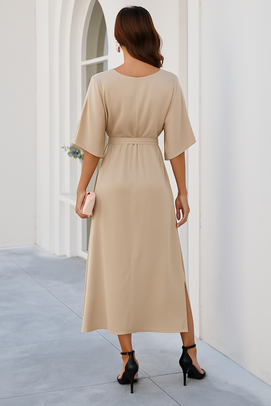 Women's V-Neck Midi Dress – Spring Occasion Day Dress