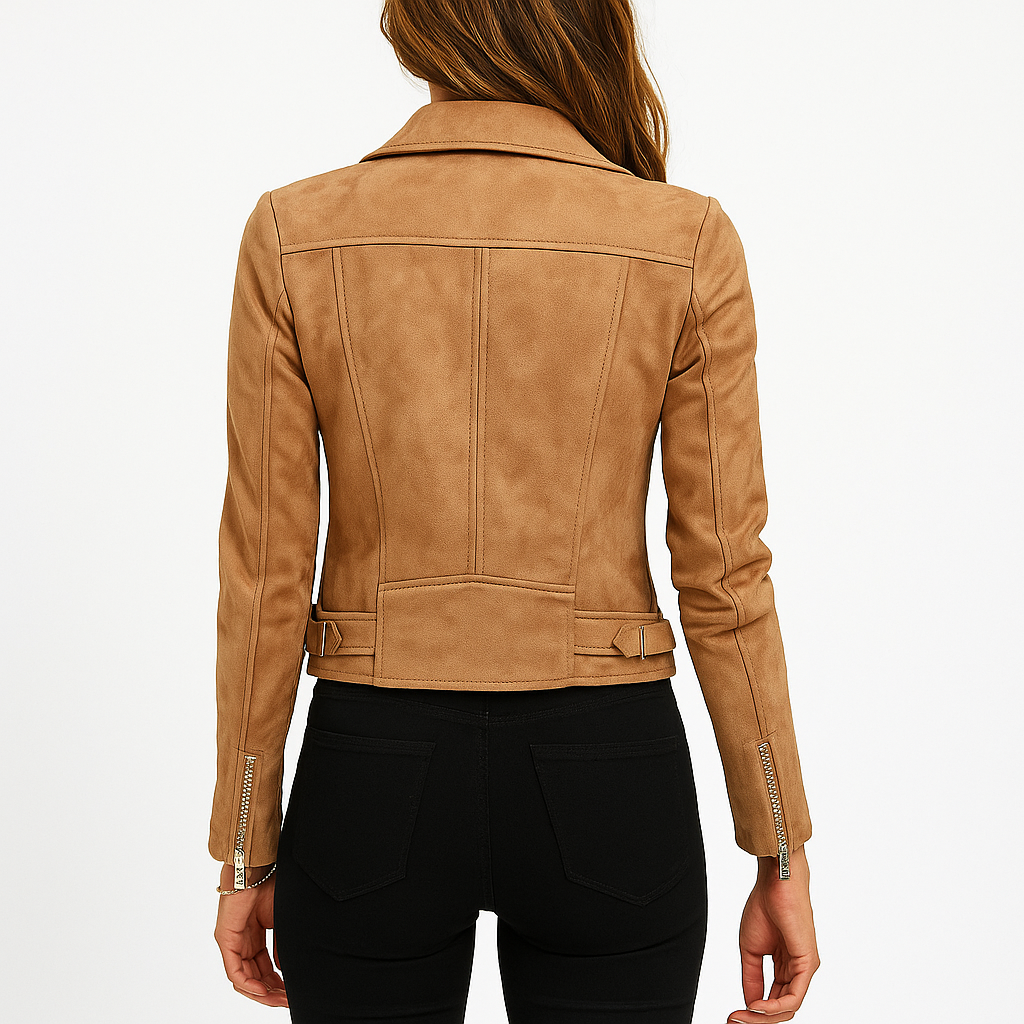 Women's Suede Look Biker Jacket – Zip-Up Moto Jacket