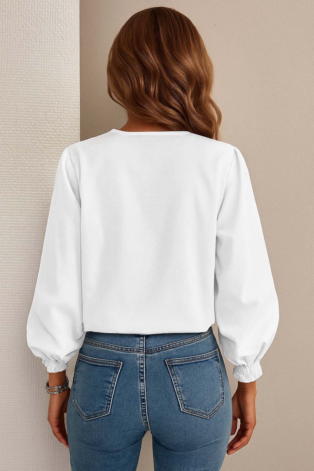 Women's Ruffle Collar Blouse – Balloon Sleeve Button Detail Blouse