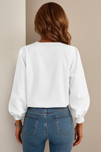 Women's Ruffle Collar Blouse – Balloon Sleeve Button Detail Blouse