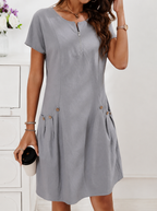 Women's A-Line Pocket Midi Dress – Short Sleeve Flowy Day Dress