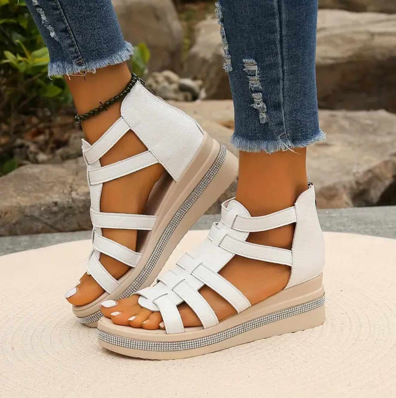 Women's Rhinestone Wedge Sandals – Platform Dress Sandals