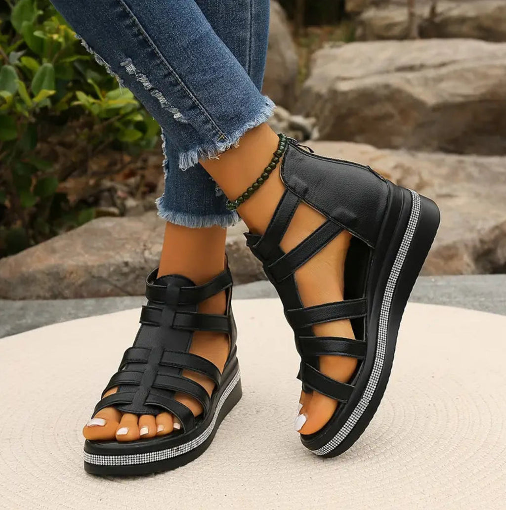 Women's Rhinestone Wedge Sandals – Platform Dress Sandals