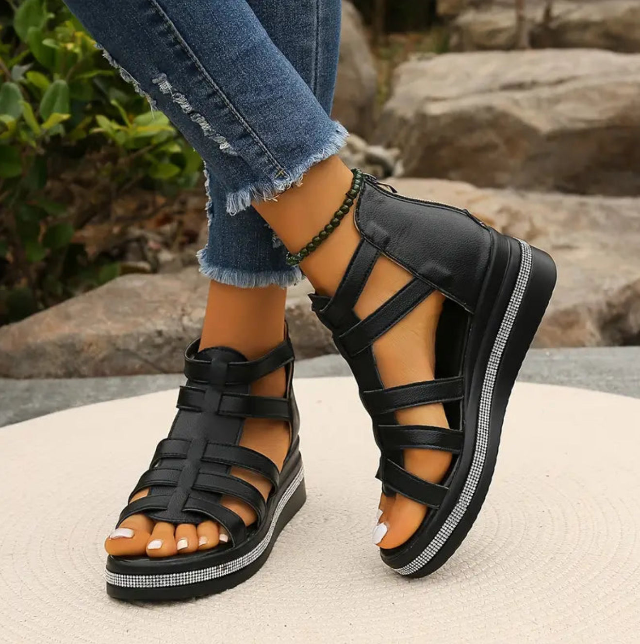 Women's Rhinestone Wedge Sandals – Platform Dress Sandals