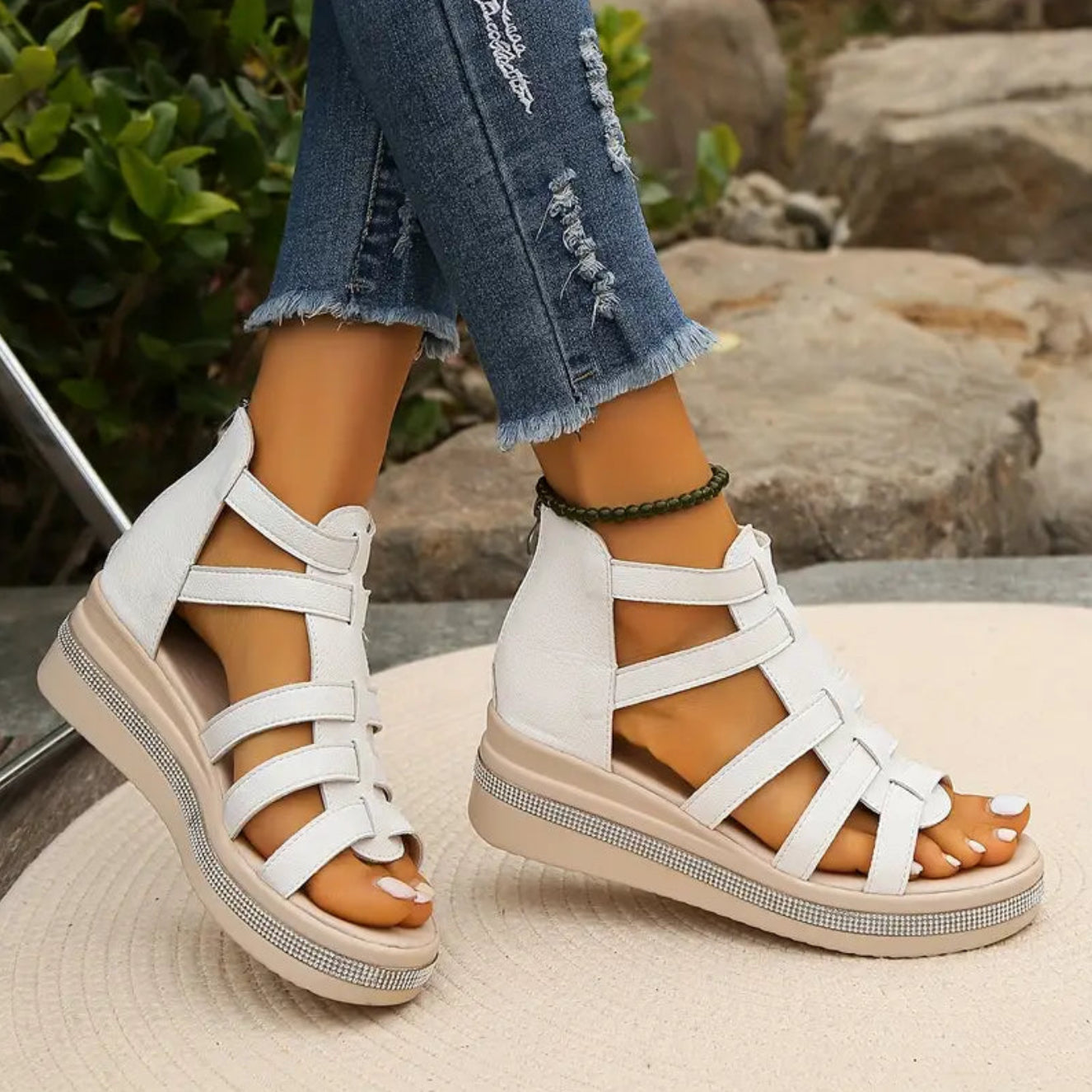 Women's Rhinestone Wedge Sandals – Platform Dress Sandals