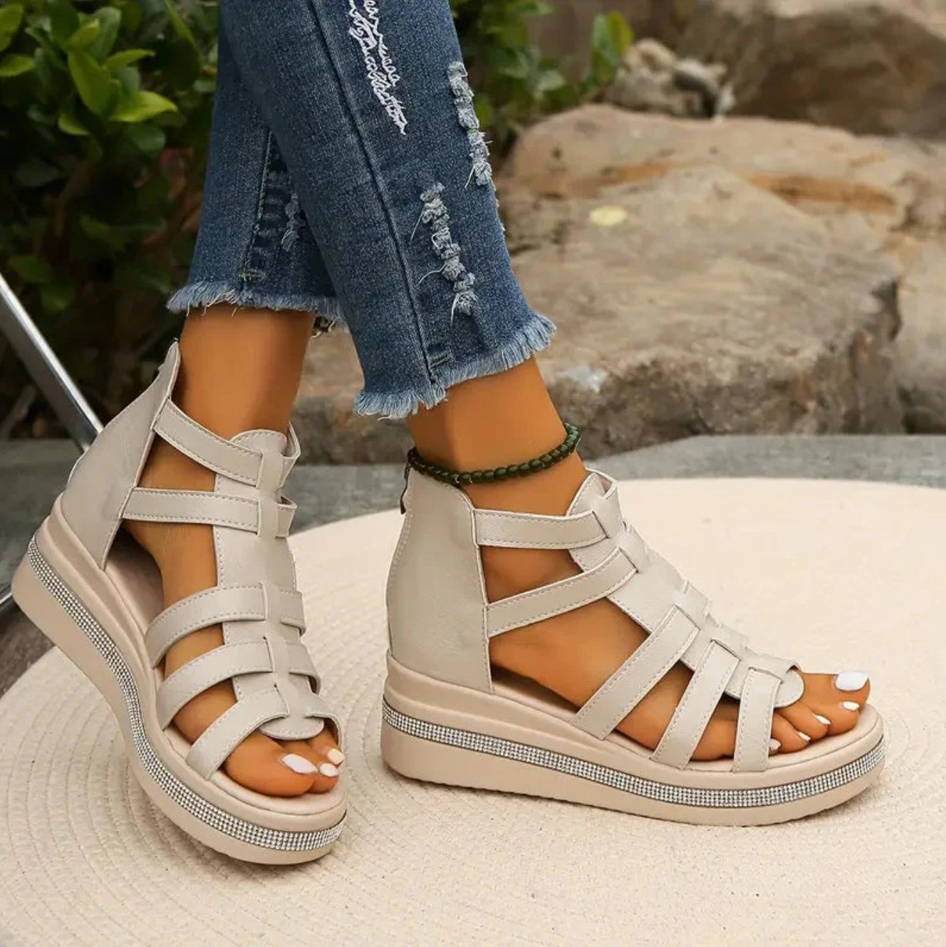 Women's Rhinestone Wedge Sandals – Platform Dress Sandals