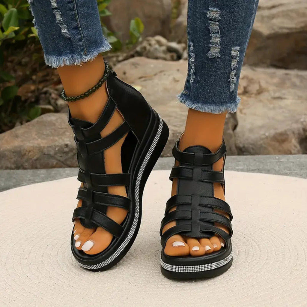 Women's Rhinestone Wedge Sandals – Platform Dress Sandals