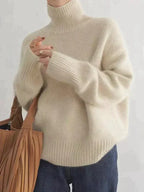 Women's Ribbed High Neck Sweater – Fitted Turtleneck Long Sleeve Pullover