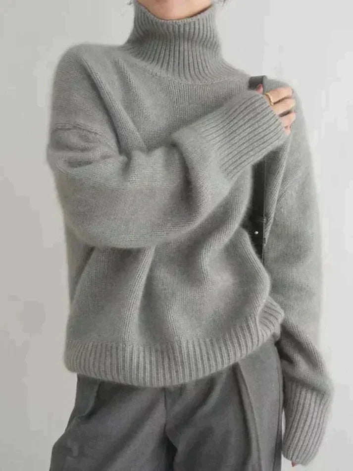 Women's Ribbed High Neck Sweater – Fitted Turtleneck Long Sleeve Pullover