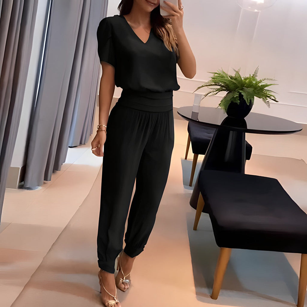 Women's Long Sleeve Blouse & Pants Set – Wide Leg Matching Trouser Set