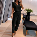 Women's Long Sleeve Blouse & Pants Set – Wide Leg Matching Trouser Set