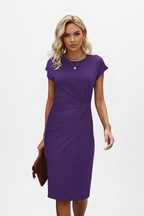 Women's Ruched Knee-Length Dress – Round Neck Dress