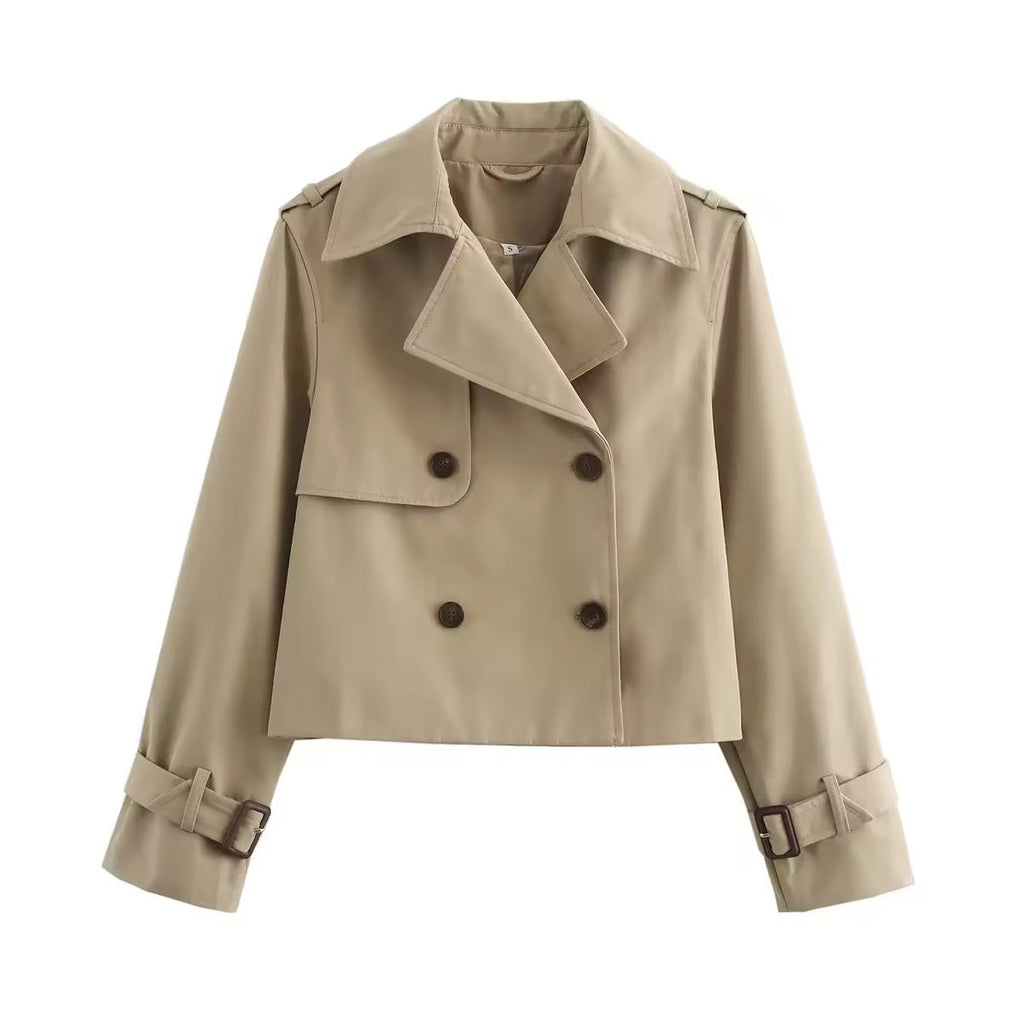 Women's Short Double-Breasted Trench Coat – Cropped Transitional Jacket