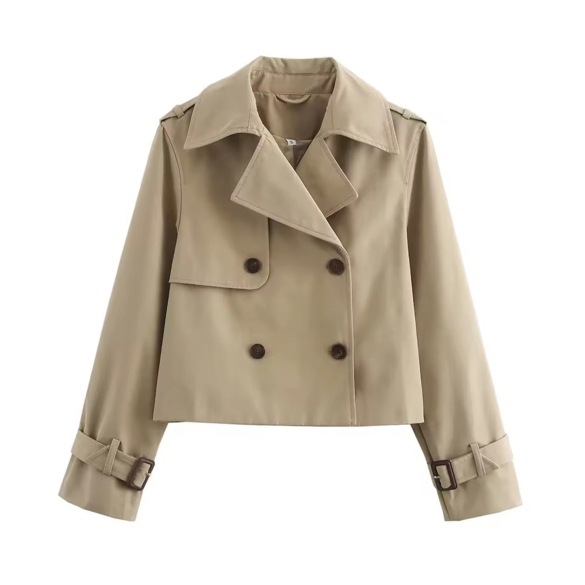 Women's Short Double-Breasted Trench Coat – Cropped Transitional Jacket
