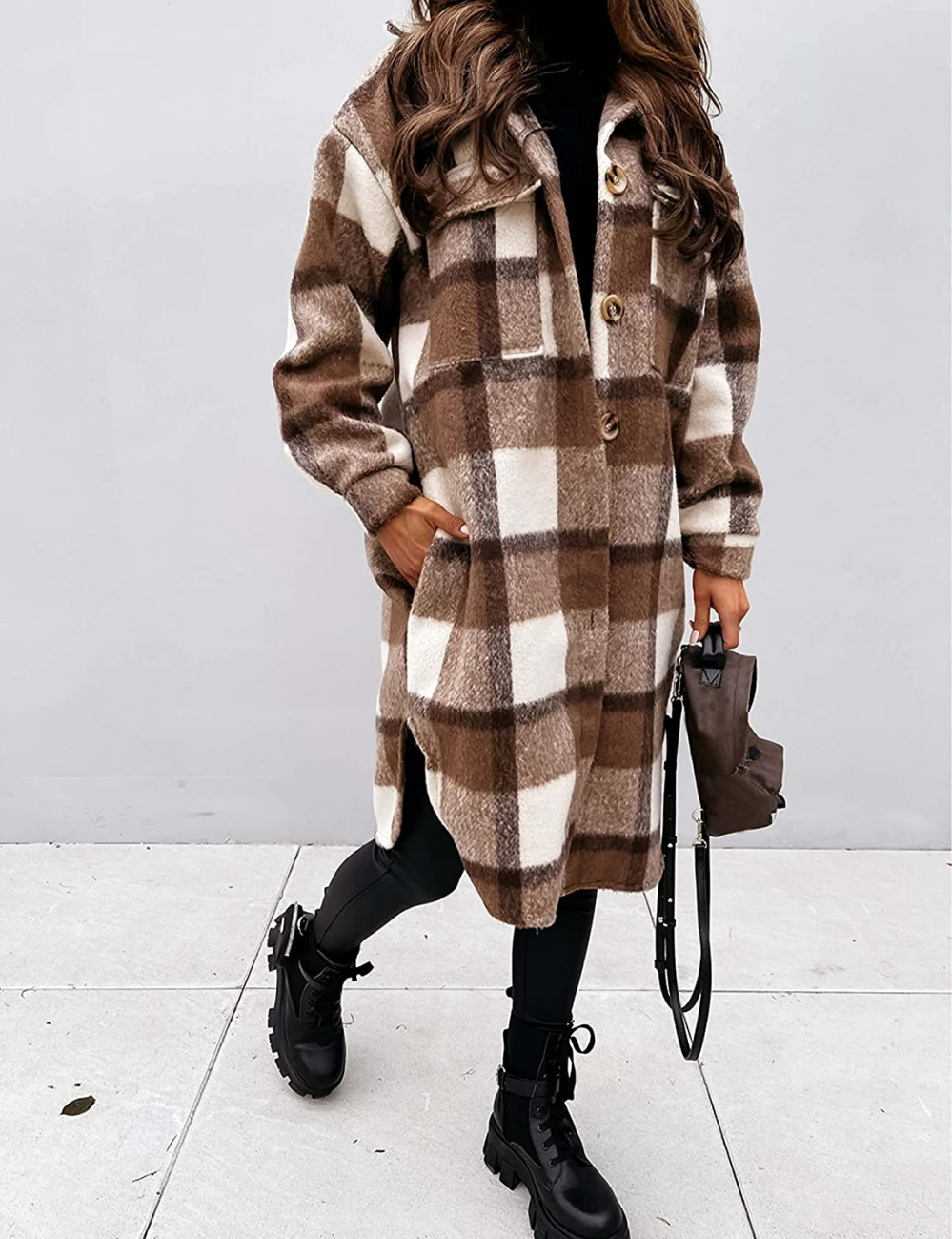 Women's Relaxed Plaid Coat – Long Button Front Winter Overcoat