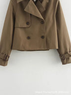 Women's Short Double-Breasted Trench Coat – Cropped Transitional Jacket