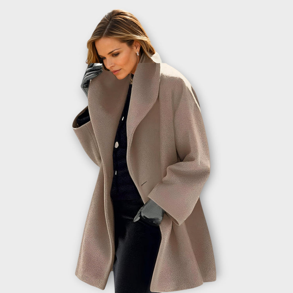 Women's Oversized Long Coat – Stand Collar Button Front Winter Coat