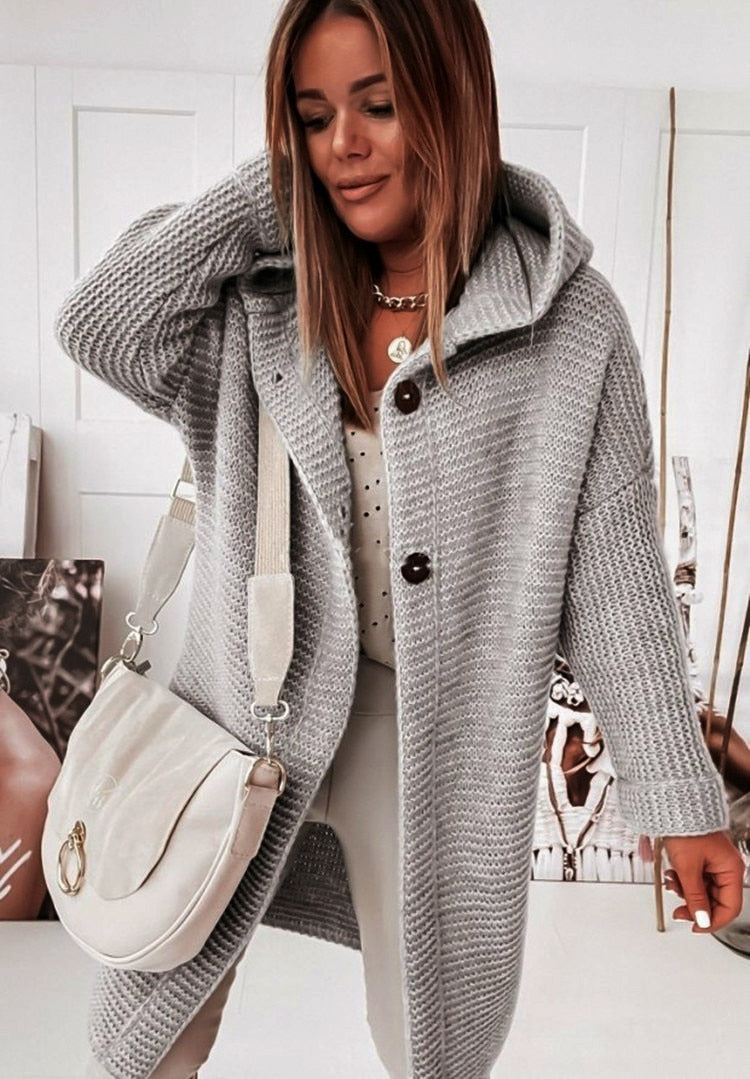 Women's Long Hooded Cardigan – Oversized Knit Sweater Coat