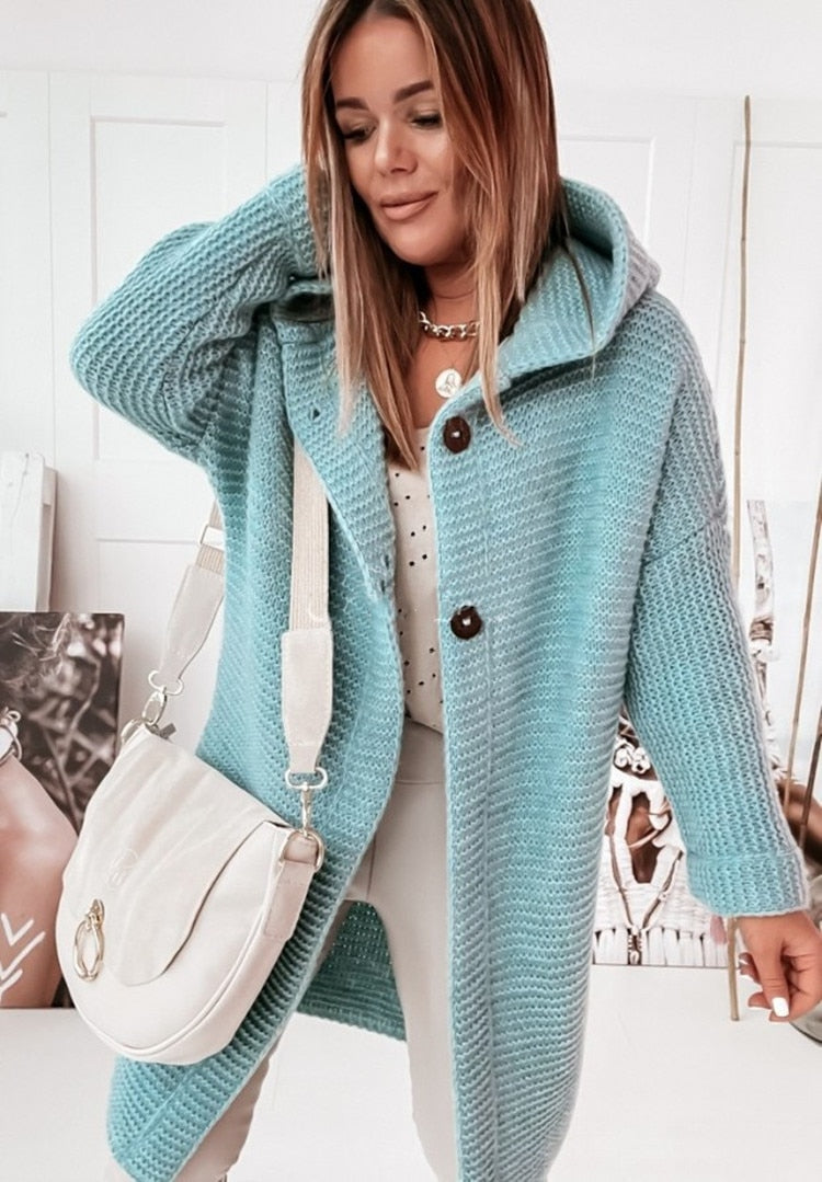 Women's Long Hooded Cardigan – Oversized Knit Sweater Coat