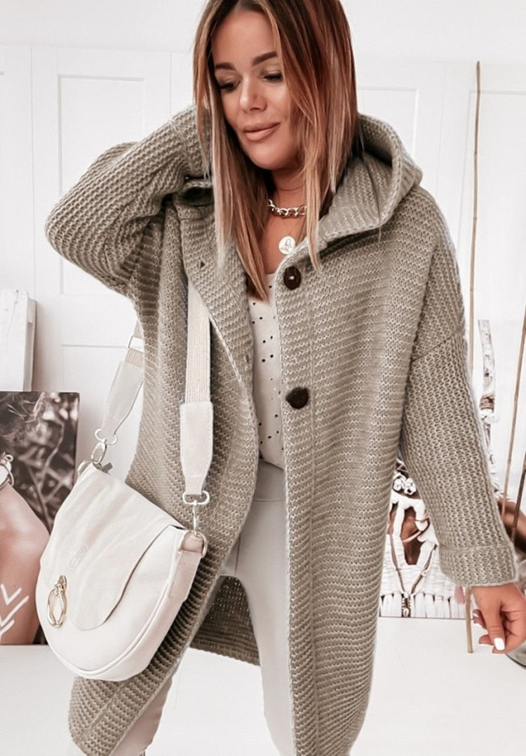 Women's Long Hooded Cardigan – Oversized Knit Sweater Coat