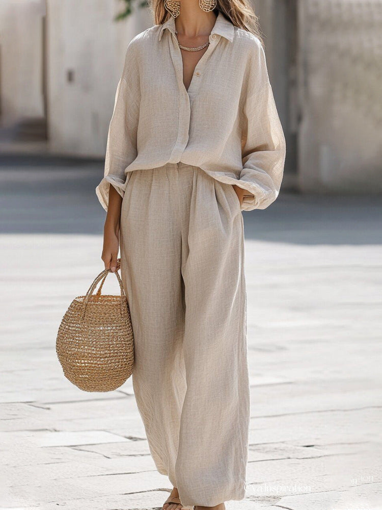 Women's Oversized Co-Ord Set – Long Sleeve Top & Wide Leg Pants Set
