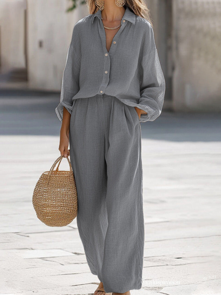 Women's Oversized Co-Ord Set – Long Sleeve Top & Wide Leg Pants Set