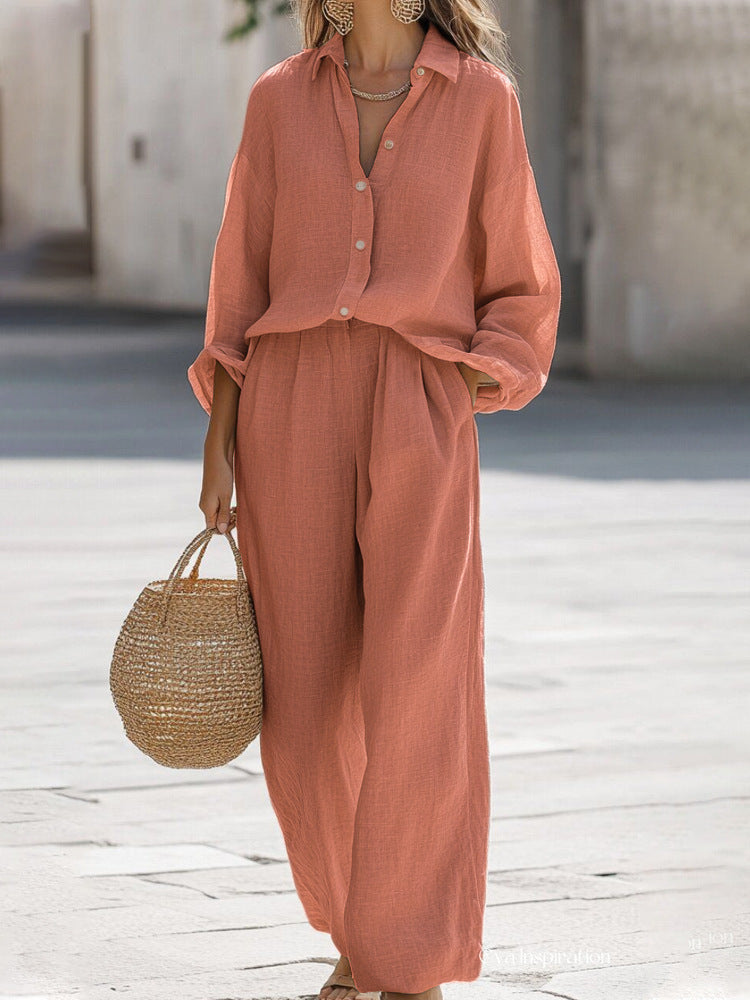 Women's Oversized Co-Ord Set – Long Sleeve Top & Wide Leg Pants Set