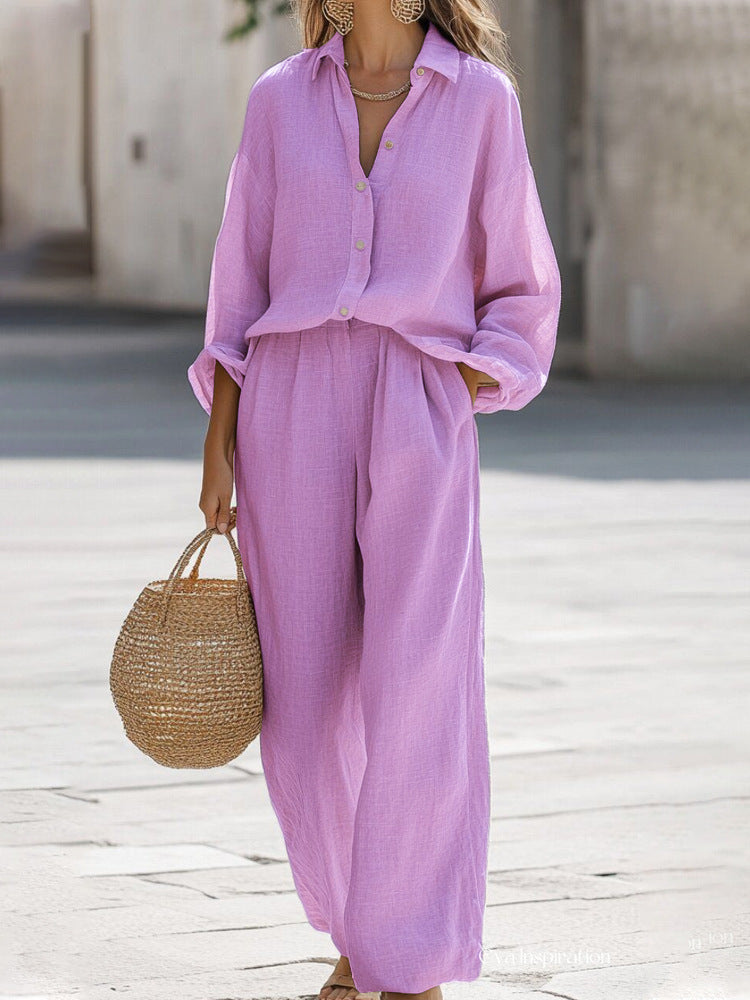 Women's Oversized Co-Ord Set – Long Sleeve Top & Wide Leg Pants Set