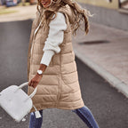 Women's Sleeveless Long Puffer Vest – Hooded Quilted Pocket Bodywarmer