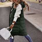 Women's Sleeveless Long Puffer Vest – Hooded Quilted Pocket Bodywarmer