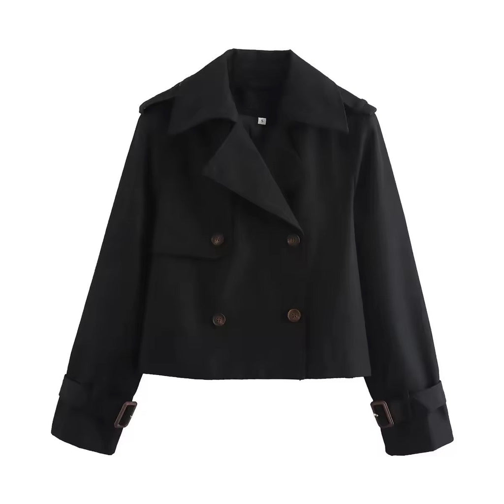 Women's Short Double-Breasted Trench Coat – Cropped Transitional Jacket