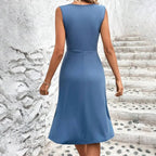 Women's Floral Pleated Midi Dress – Sleeveless V-Neck Dress