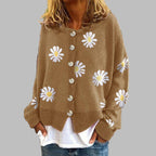 Women's Round Neck Floral Cardigan – Long Sleeve Knit Cardigan