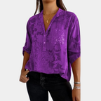 Women's Roll-Tab Sleeve Blouse – Relaxed Button Detail Long Sleeve Blouse