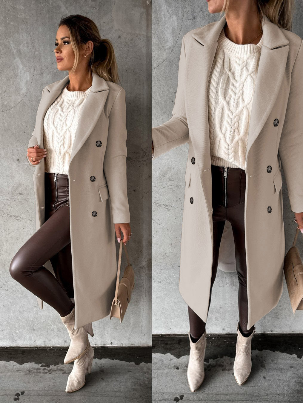 Women's Double-Breasted Long Coat – Tailored Winter Overcoat