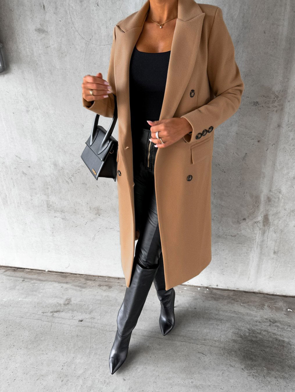 Women's Double-Breasted Long Coat – Tailored Winter Overcoat