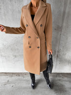 Women's Double-Breasted Long Coat – Tailored Winter Overcoat